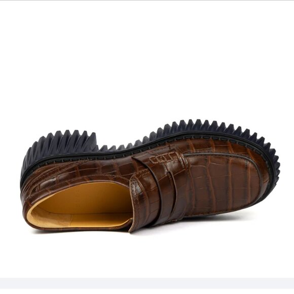 NEW 4CCCCEES Leather Plita Penny Heeled Loafers in brown for women 825 10m5 - Picture 8 of 10